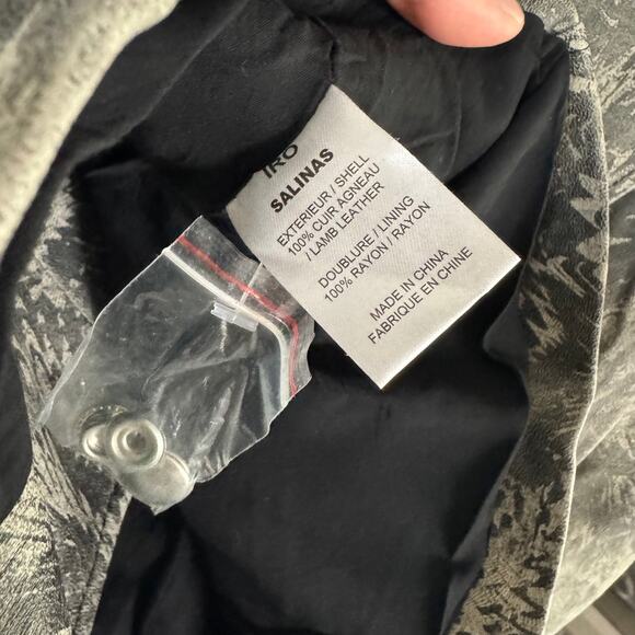 IRO Salinas Leather Moto Jacket Black Grey Abstract Lamb Biker Motorcycle 0 - Picture 6 of 7